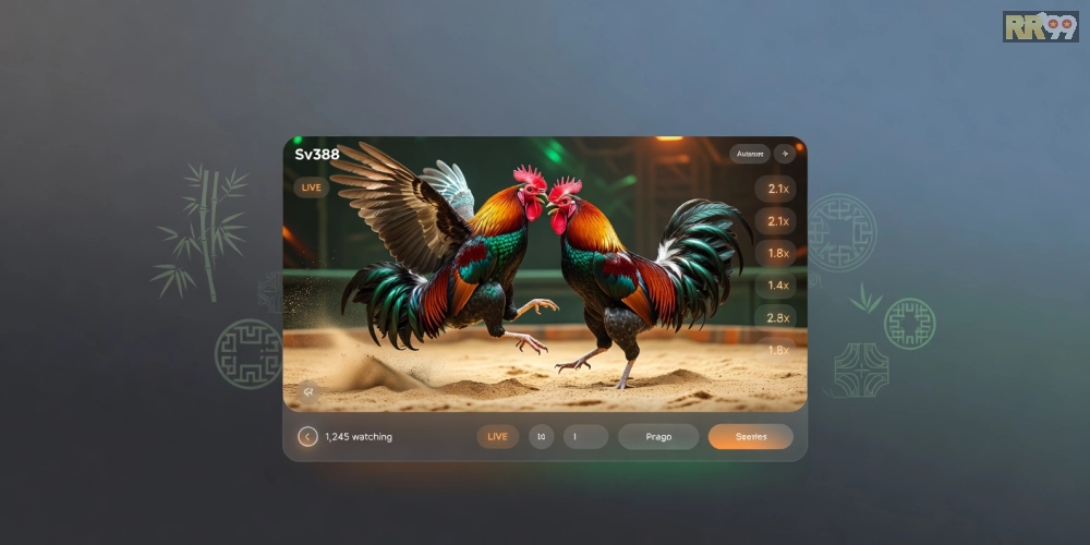 Giao diện trang xem đá gà trực tiếp Sv388 với tính năng cá cược nổi bật và hình ảnh trận đấu sống động